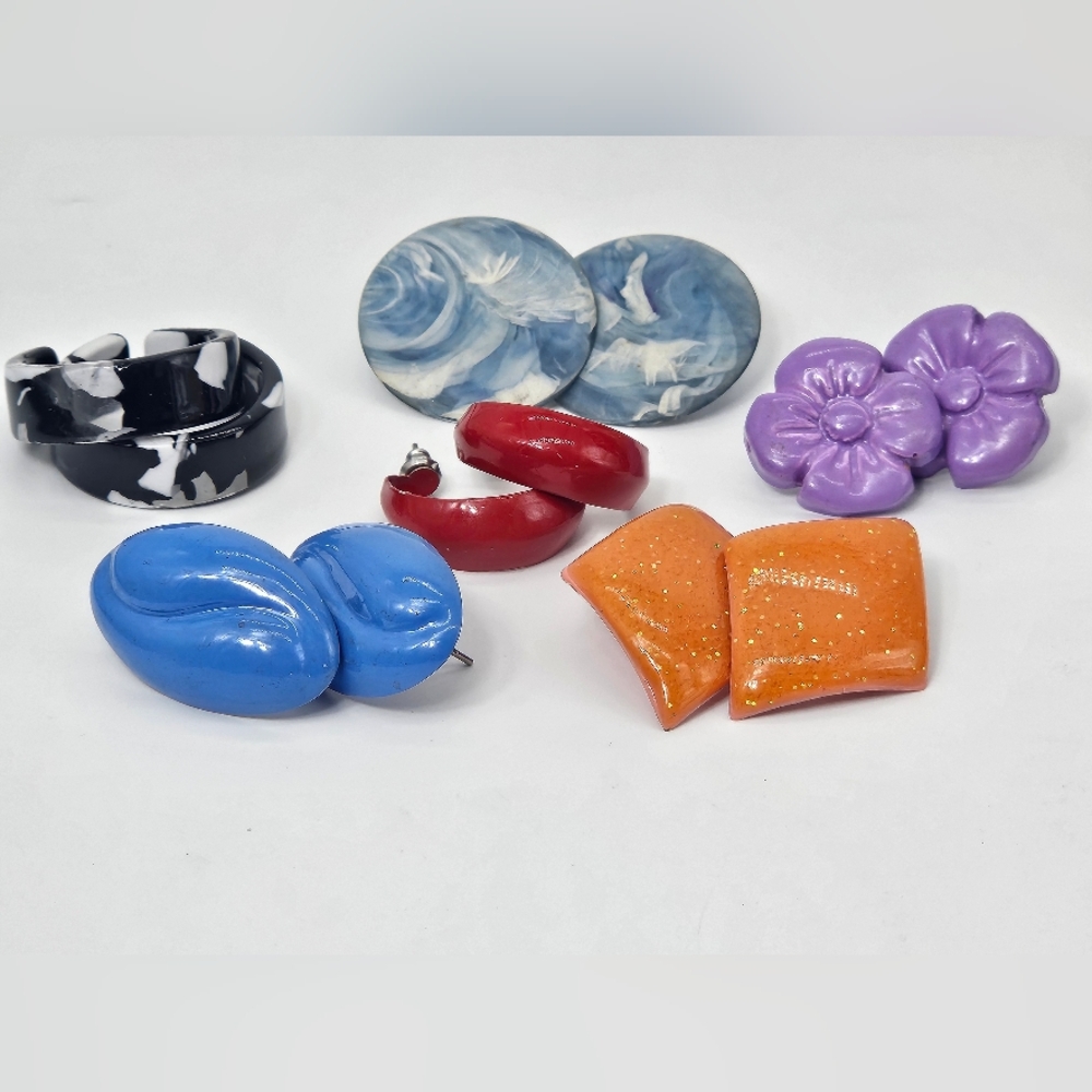 6 Retro Funky Vintage Pierced Post Earrings Mixed Lot Art Deco Pairs Eco-chic